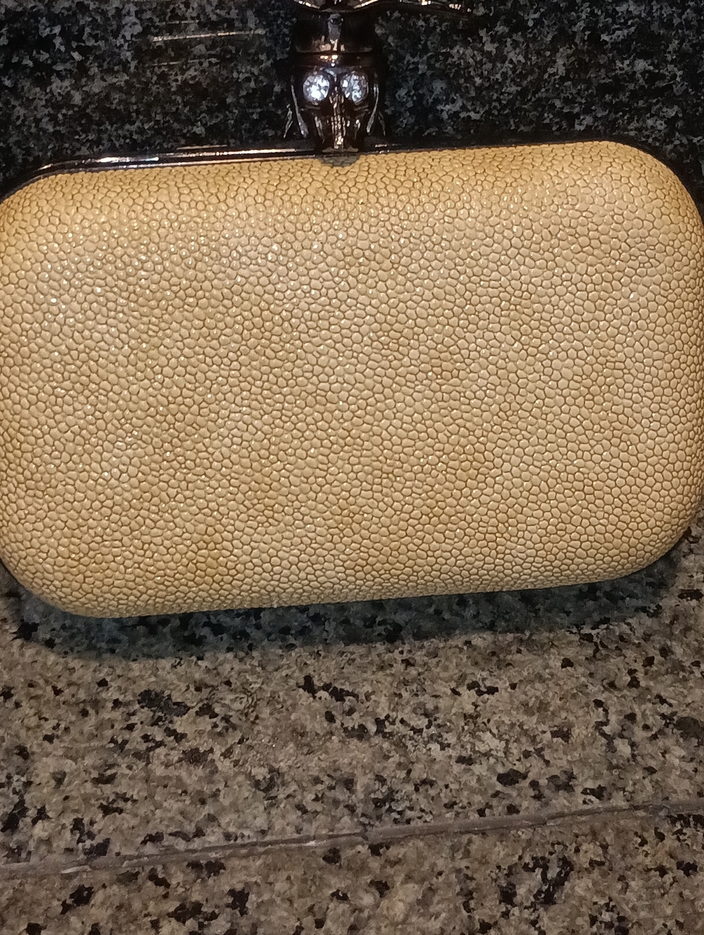 JNB Faux Stingray Shagreen Skull Clutch – Edgy Gunmetal Crystal Evening Bag - Picture 15 of 16